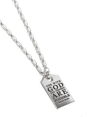 Inspirational 'For With God All Things Are Possible' Silver Tag Necklace